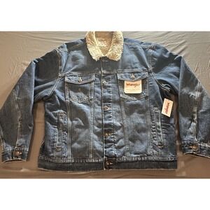 Wrangler Mens Sherpa Lined Denim Jacket Blue‎ Western Trucker Coat XL New